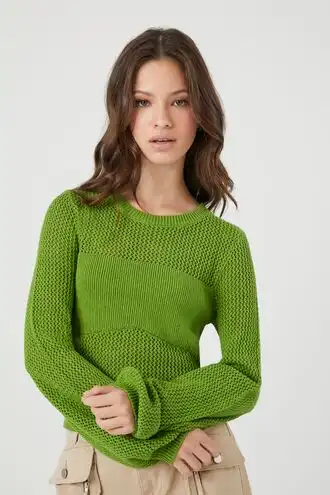 Peasant-Sleeve Cutout Sweater