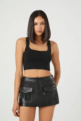 Faux Leather A-Line Skort