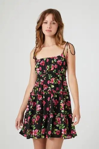 Tie-Strap Floral Mini Dress