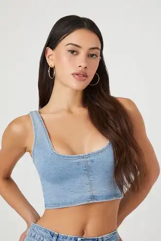 Denim Square-Neck Crop Top