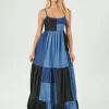 Patchwork Denim Maxi Dress