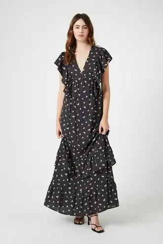 Floral Butterfly-Sleeve Maxi Dress