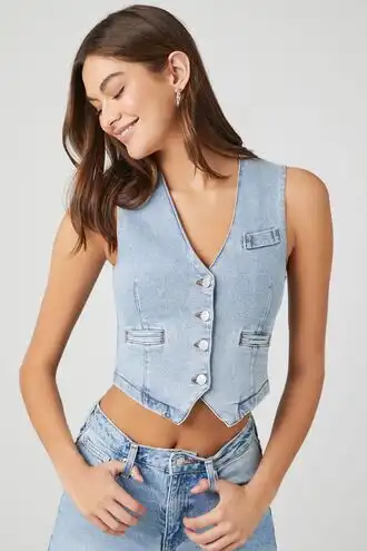 Cropped Denim Vest