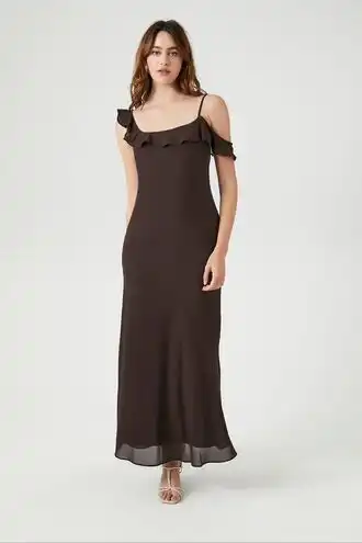 Chiffon Ruffle-Trim Slip Maxi Dress