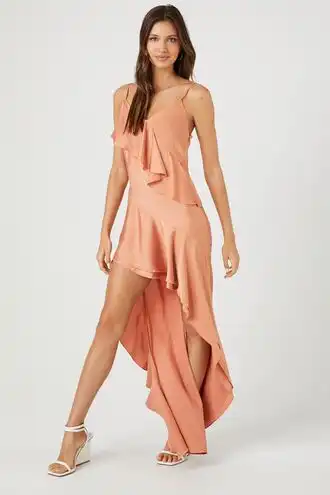 Satin Ruffle High-Low Dress