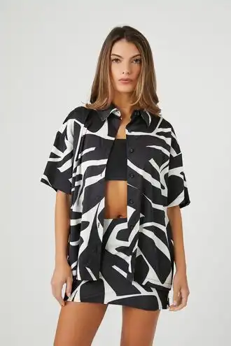 Abstract Print Drop-Sleeve Shirt