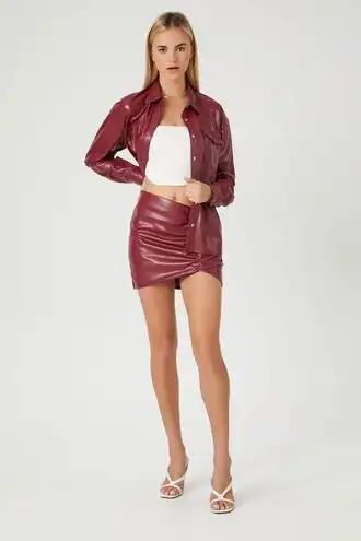 Ruched Faux Leather Mini Skirt