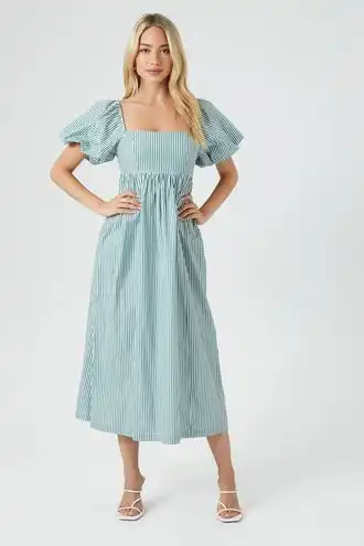 Striped Puff-Sleeve Babydoll Dress