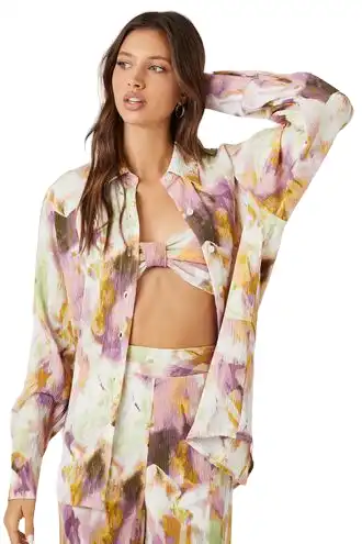 Abstract Floral Print Oversized Shirt