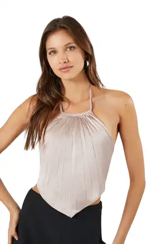 Satin Backless Halter Crop Top