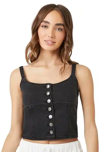 Denim Button-Front Bustier Cami