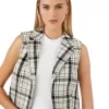 Tweed Plaid Open-Front Vest