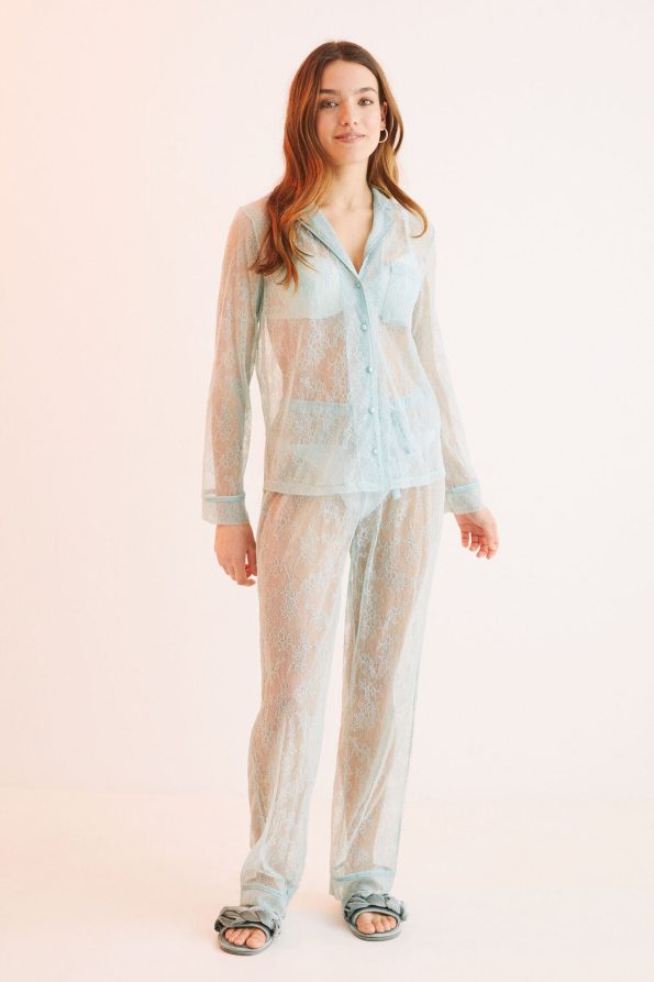 Long green lace shirt pajamas