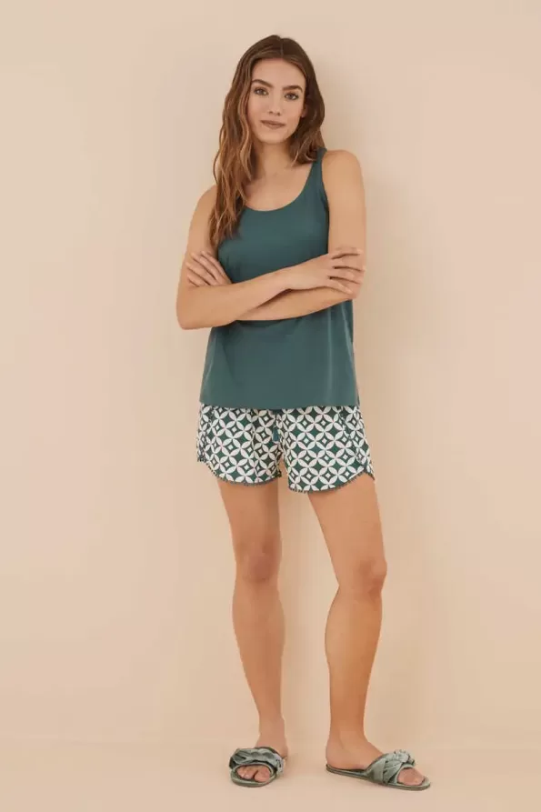 Short pyjamas  with crossed straps with green back