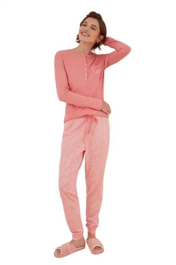 multi-flower coral cotton pajamas