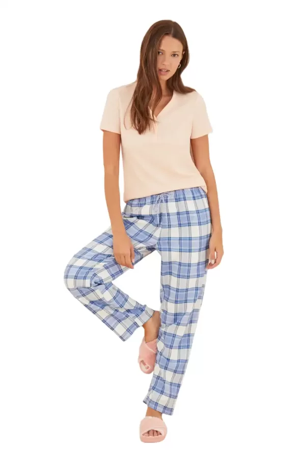 Long flannel blue checkered pants