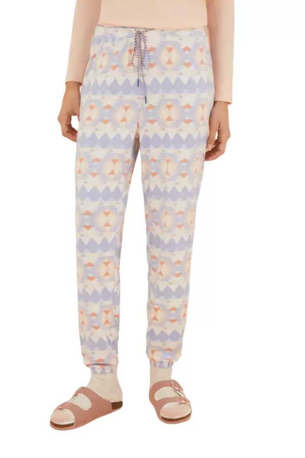 Warm knitted ethnic print pants