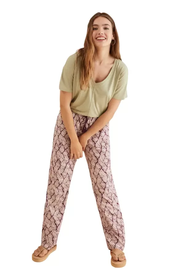 Maroon printed long pants