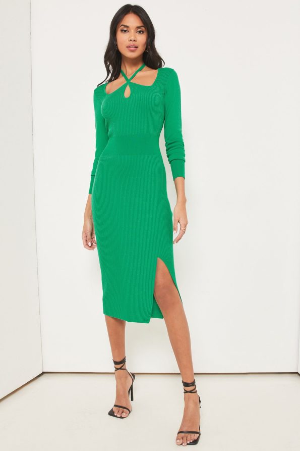 Cut Out Knitted Halter Dress