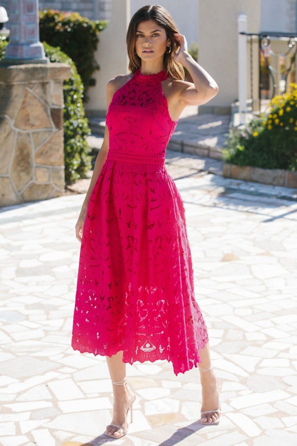 Premium Halter Lace Midi Dress