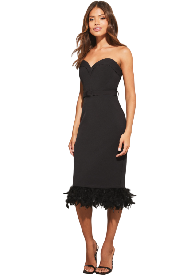 Lipsy Premium Sweetheart Detachable Feather Hem Midi Dress