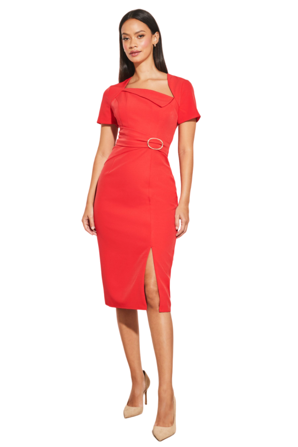 Lipsy Premium Short Sleeve Belted Bodycon Midi Dress