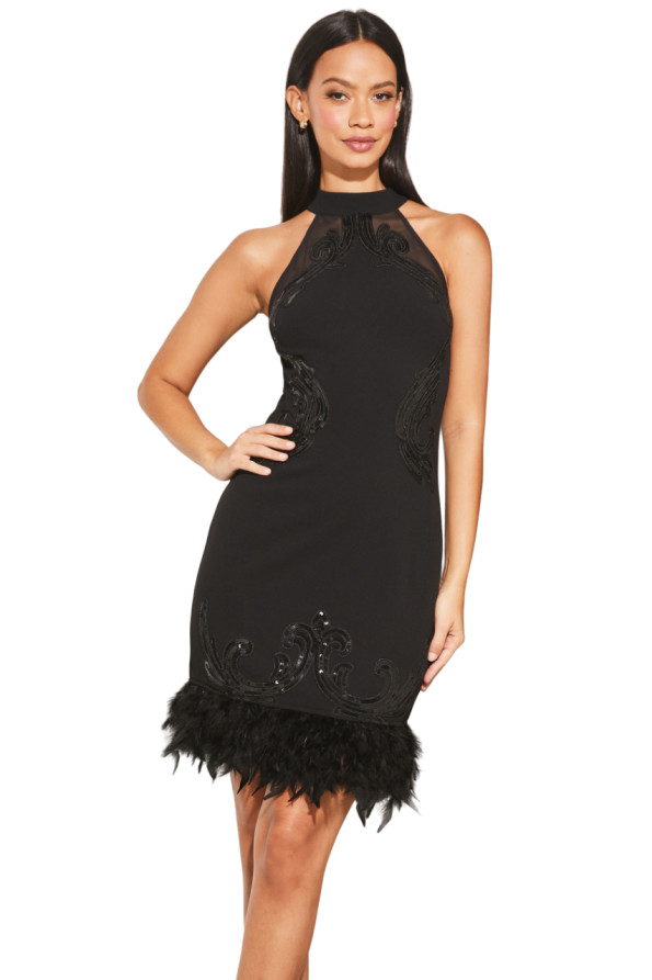 Lipsy Premium Halter Sequin Feather Mini Dress