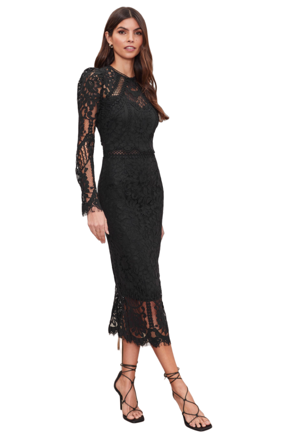 Lipsy Premium Lace Long Sleeve Bodycon Midi Dress