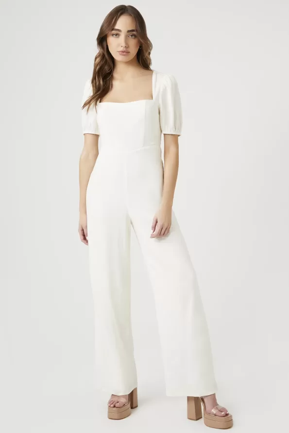 Puff-Sleeve Linen Jumpsuit