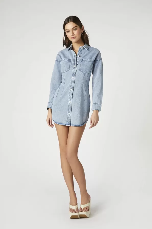 Denim Button-Front Mini Dress