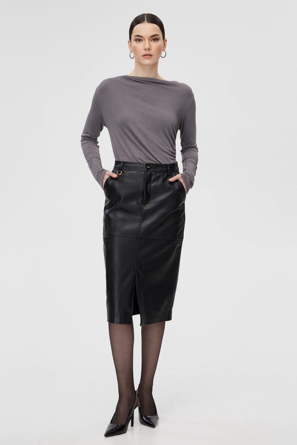 Midi leather look skirt