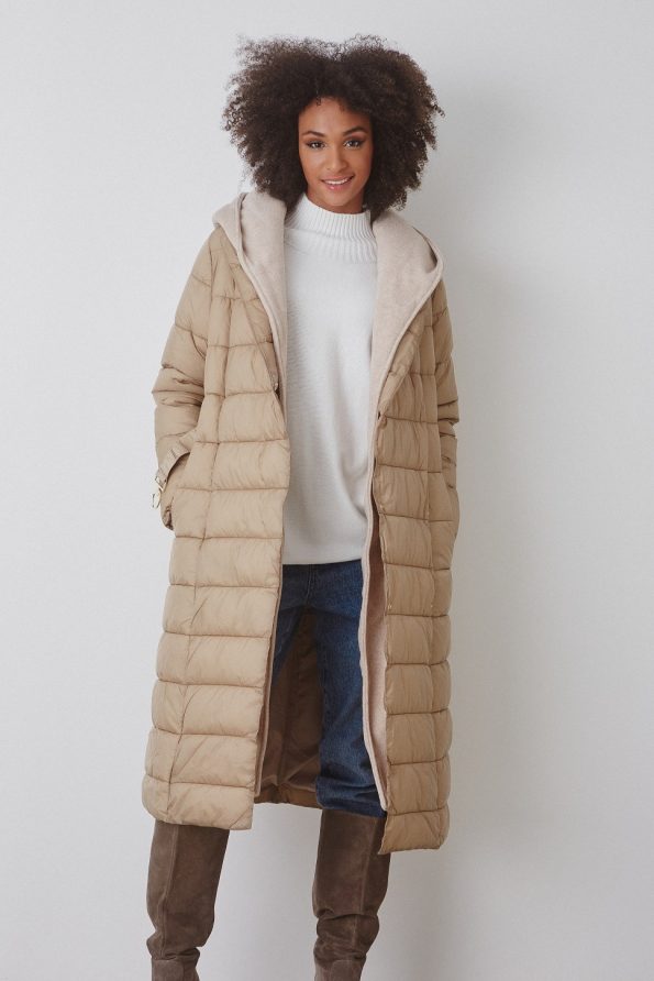 Longline puffer jacket with belt