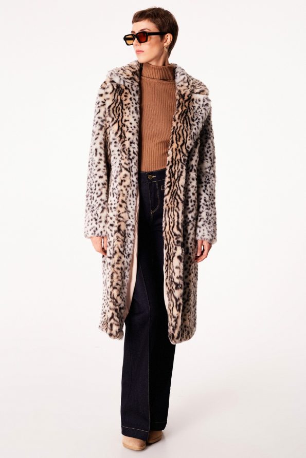 Animal printed faux fur coat