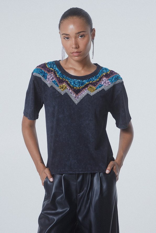 Blouse with sequin detail