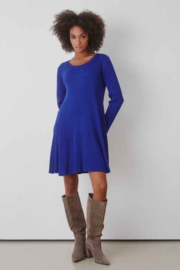 Ribbed knit dress with asymmetric hemline