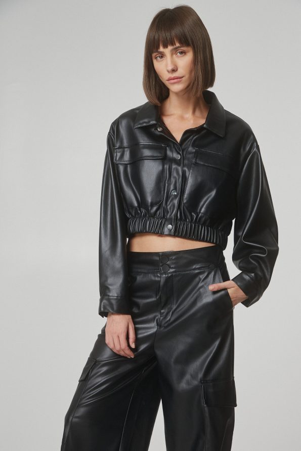 Leather look crop jacket