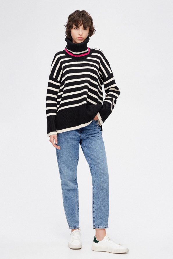 Striped sweater with removable turtleneck