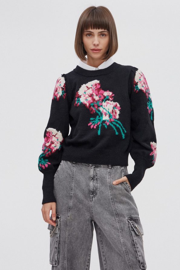 Floral sweater with balloon sleeves