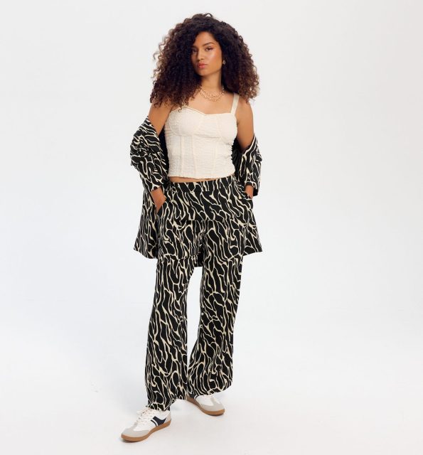 Wideleg zebra pattern trousers