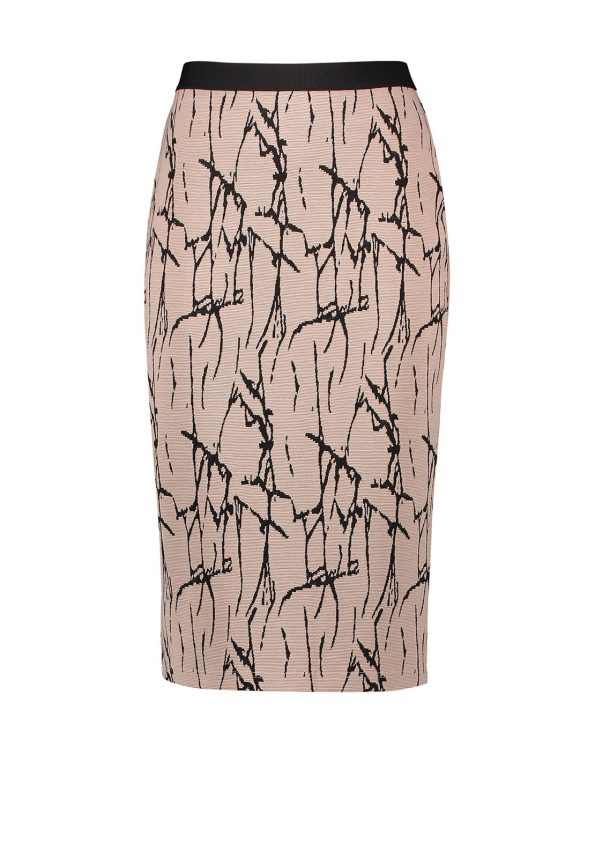 Ribbed Abstract Print Knit Midi Skirt