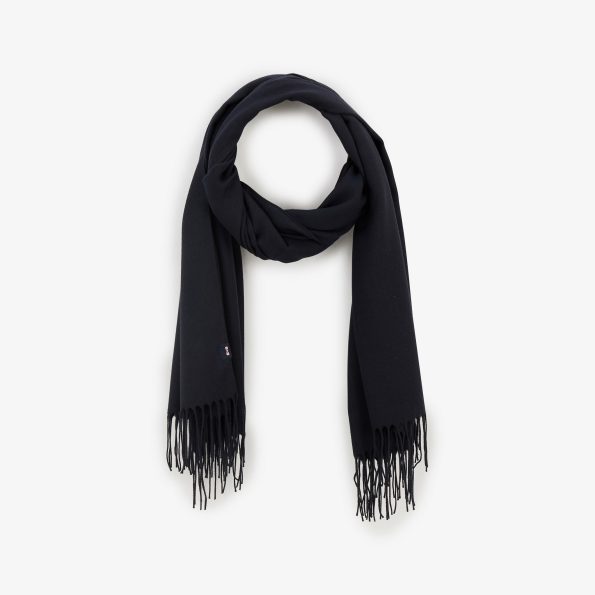 Flowing blue fringed scarf