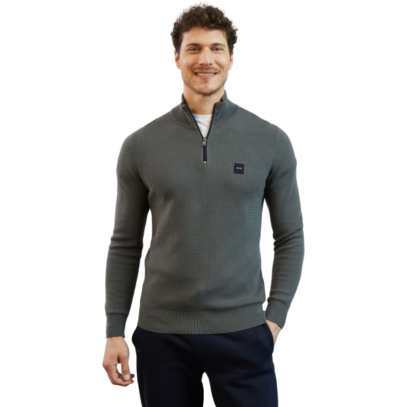 Zip-neck jumper in decorative cable knit