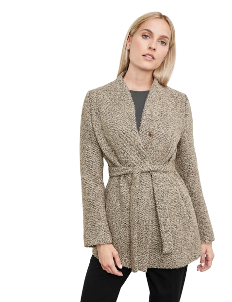 Bouclé jacket with a tie-around belt