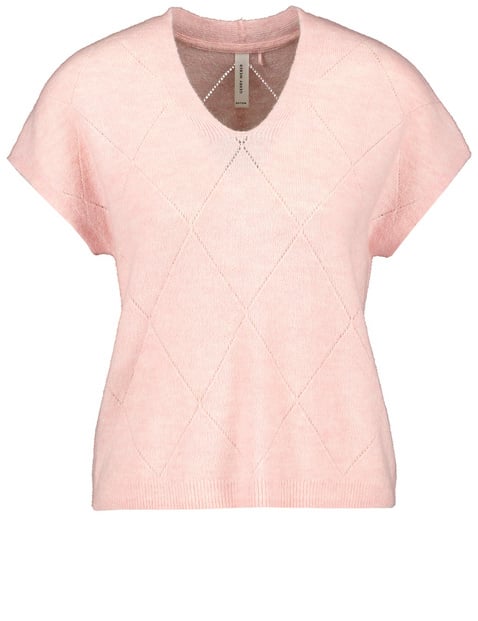 Fluffy short sleeve jumper with openwork details