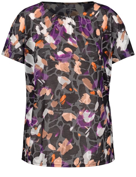 Patterned short sleeve top with an elasticated hem