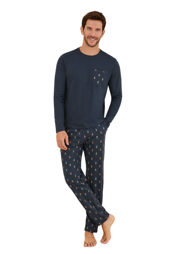 long men's pajamas with Nutcracker pattern