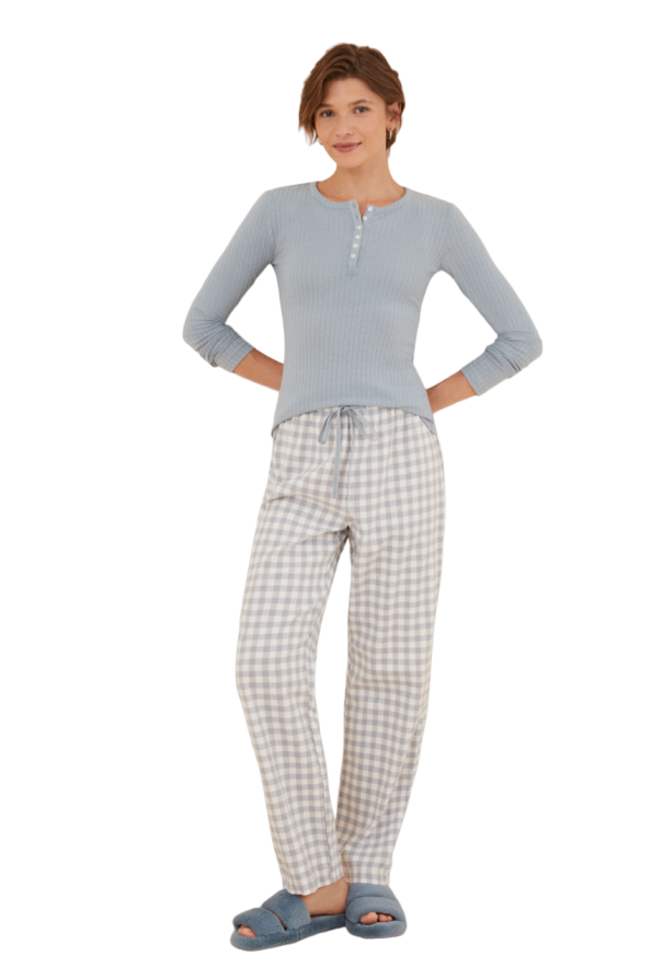 Long ribbed and lurex flannel pajamas