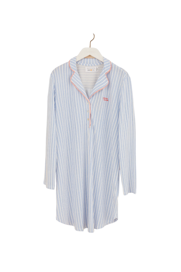 Striped cotton maternity long-sleeved nightgown