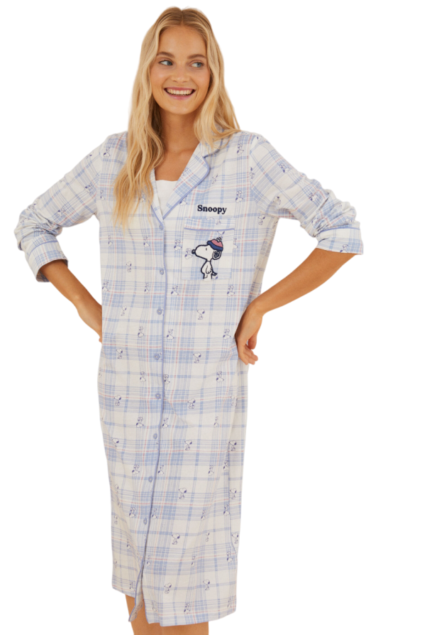 Snoopy long sleeve checked nightgown