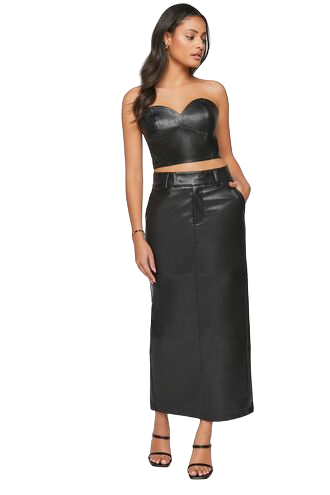 Faux Leather Slit Midi Skirt